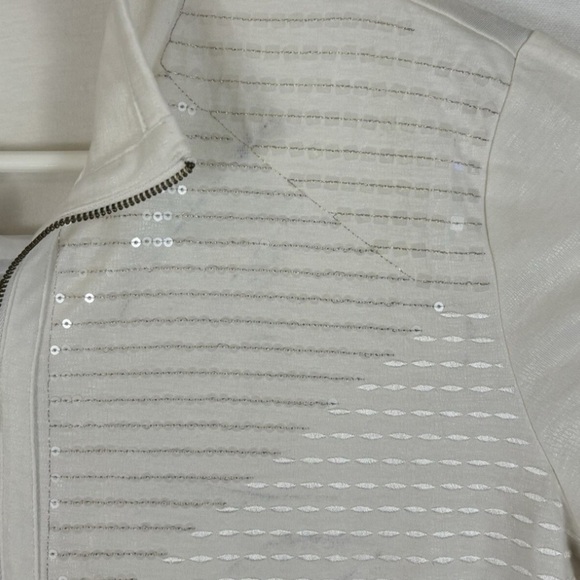 CHICO'S Sequin Full Zip Jacket Ivory Off White Lined Pocket size 3 XL - Picture 4 of 9